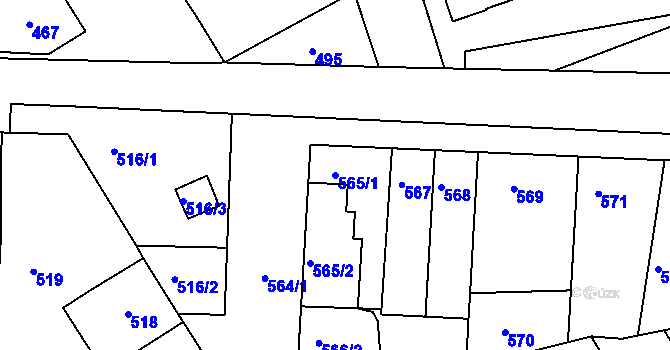 Parcela st. 565/1 v KÚ Hulín, Katastrální mapa