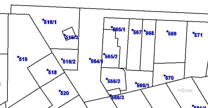 Parcela st. 565/2 v KÚ Hulín, Katastrální mapa