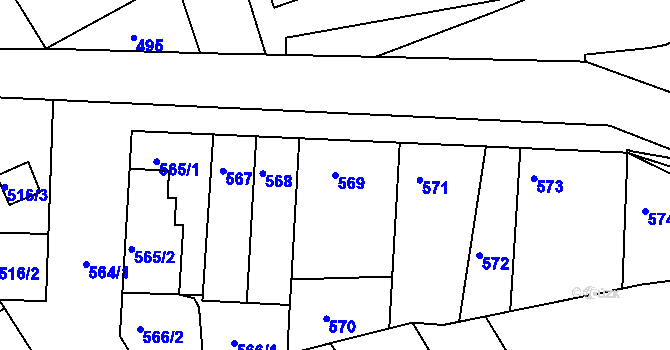 Parcela st. 569 v KÚ Hulín, Katastrální mapa