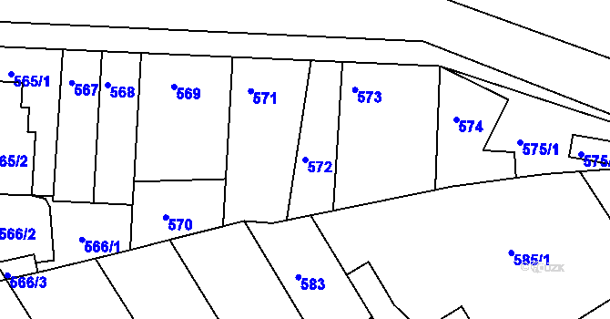 Parcela st. 572 v KÚ Hulín, Katastrální mapa