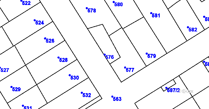 Parcela st. 576 v KÚ Hulín, Katastrální mapa