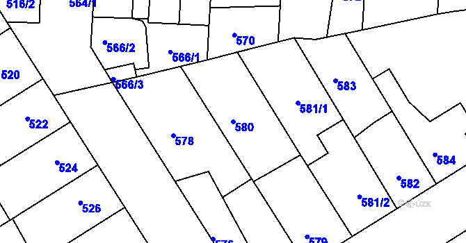 Parcela st. 580 v KÚ Hulín, Katastrální mapa