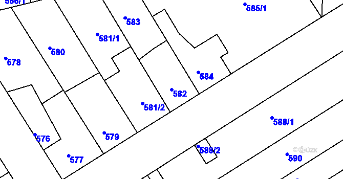 Parcela st. 582 v KÚ Hulín, Katastrální mapa