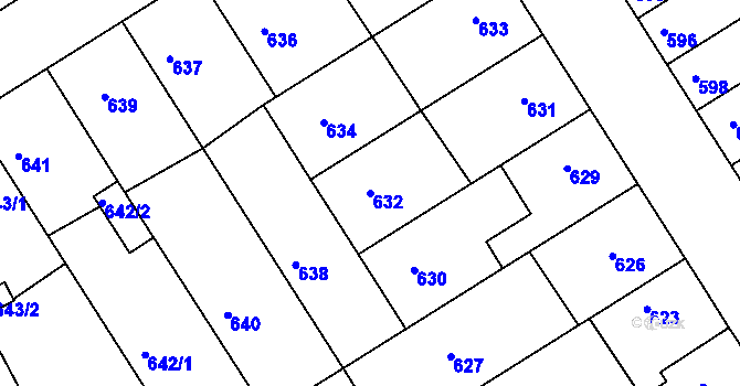 Parcela st. 632 v KÚ Hulín, Katastrální mapa