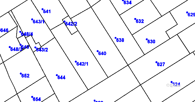Parcela st. 640 v KÚ Hulín, Katastrální mapa