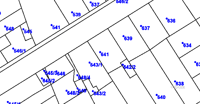 Parcela st. 641 v KÚ Hulín, Katastrální mapa