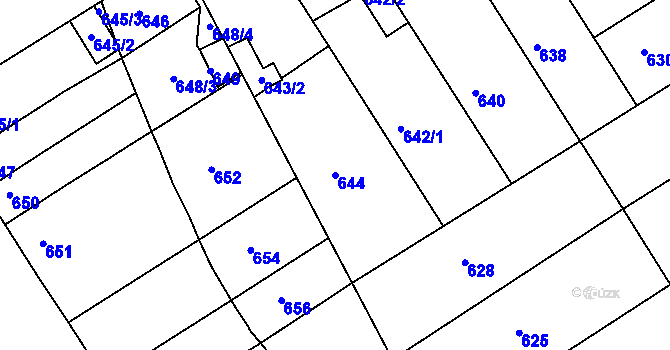 Parcela st. 644 v KÚ Hulín, Katastrální mapa