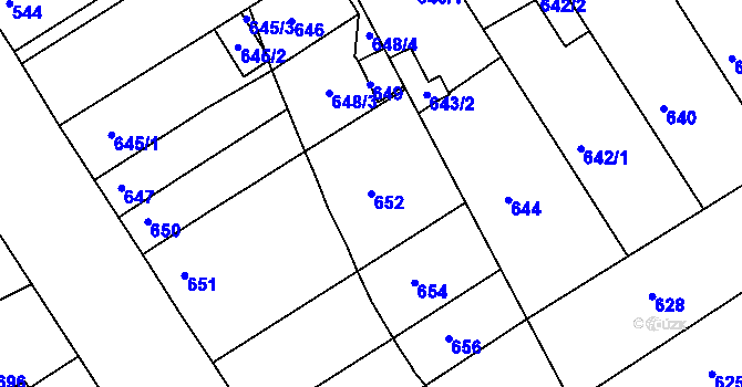 Parcela st. 652 v KÚ Hulín, Katastrální mapa