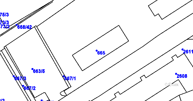 Parcela st. 665 v KÚ Hulín, Katastrální mapa