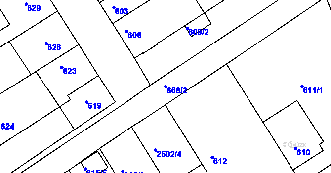 Parcela st. 668/2 v KÚ Hulín, Katastrální mapa