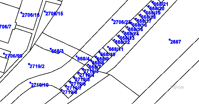Parcela st. 668/10 v KÚ Hulín, Katastrální mapa