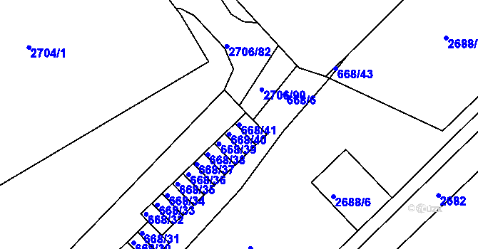 Parcela st. 668/41 v KÚ Hulín, Katastrální mapa