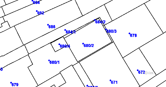 Parcela st. 680/2 v KÚ Hulín, Katastrální mapa