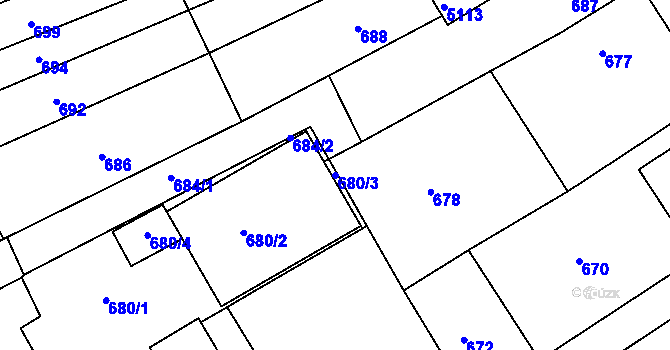 Parcela st. 680/3 v KÚ Hulín, Katastrální mapa