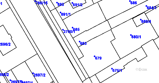 Parcela st. 683 v KÚ Hulín, Katastrální mapa