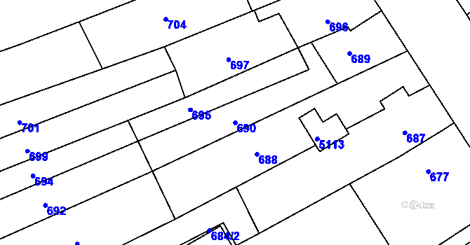 Parcela st. 690 v KÚ Hulín, Katastrální mapa