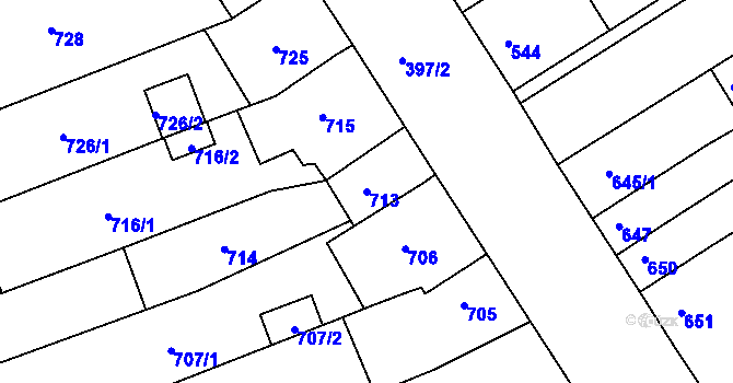 Parcela st. 713 v KÚ Hulín, Katastrální mapa