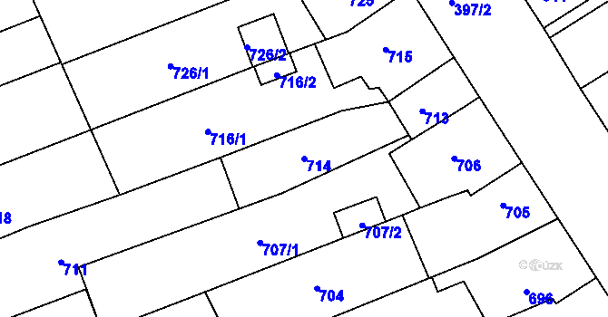 Parcela st. 714 v KÚ Hulín, Katastrální mapa