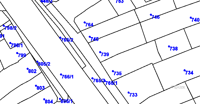 Parcela st. 739 v KÚ Hulín, Katastrální mapa