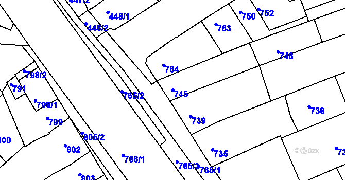 Parcela st. 745 v KÚ Hulín, Katastrální mapa