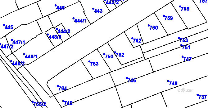 Parcela st. 750 v KÚ Hulín, Katastrální mapa