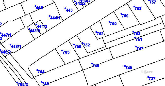 Parcela st. 752 v KÚ Hulín, Katastrální mapa