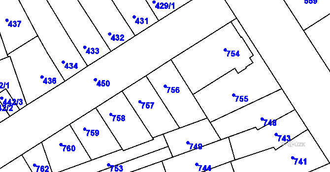 Parcela st. 756 v KÚ Hulín, Katastrální mapa