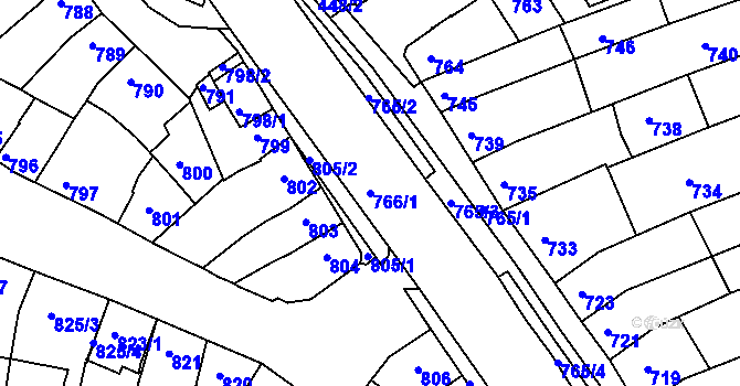 Parcela st. 766/1 v KÚ Hulín, Katastrální mapa