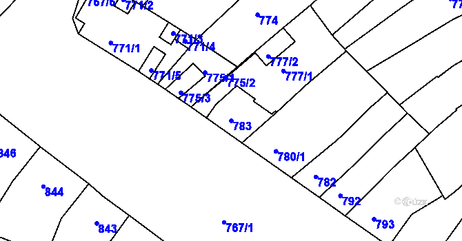 Parcela st. 783 v KÚ Hulín, Katastrální mapa