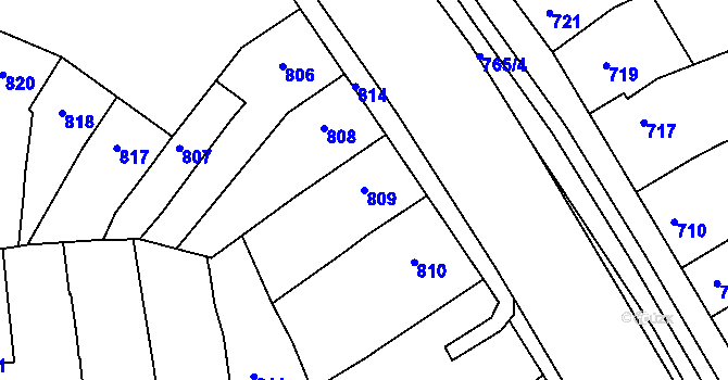 Parcela st. 809 v KÚ Hulín, Katastrální mapa