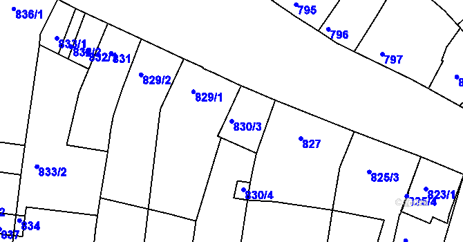 Parcela st. 830/3 v KÚ Hulín, Katastrální mapa