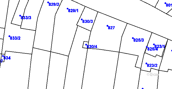 Parcela st. 830/4 v KÚ Hulín, Katastrální mapa