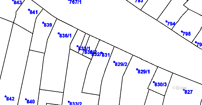 Parcela st. 831 v KÚ Hulín, Katastrální mapa