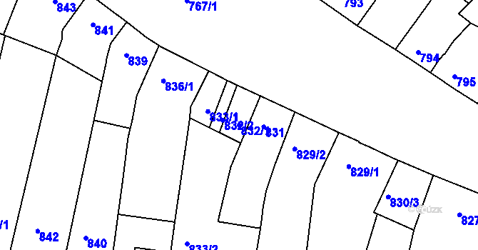 Parcela st. 832/1 v KÚ Hulín, Katastrální mapa
