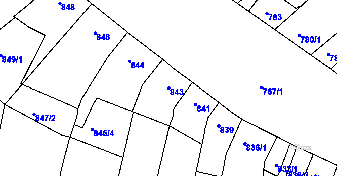 Parcela st. 843 v KÚ Hulín, Katastrální mapa
