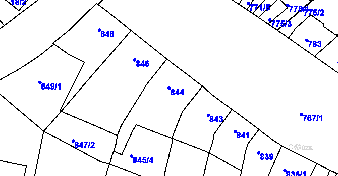 Parcela st. 844 v KÚ Hulín, Katastrální mapa