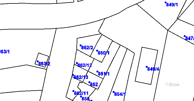 Parcela st. 850/1 v KÚ Hulín, Katastrální mapa