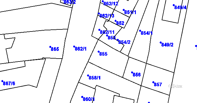 Parcela st. 855 v KÚ Hulín, Katastrální mapa