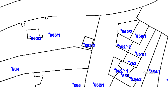 Parcela st. 863/2 v KÚ Hulín, Katastrální mapa