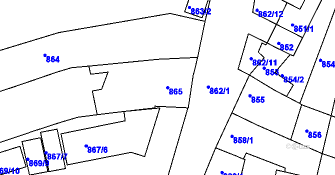 Parcela st. 865 v KÚ Hulín, Katastrální mapa