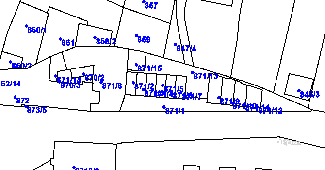 Parcela st. 871/5 v KÚ Hulín, Katastrální mapa