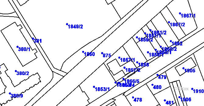 Parcela st. 875 v KÚ Hulín, Katastrální mapa