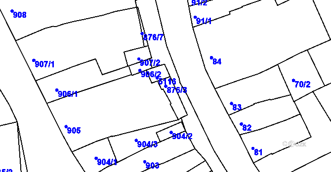 Parcela st. 876/3 v KÚ Hulín, Katastrální mapa