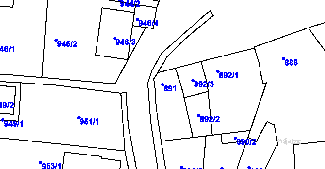 Parcela st. 891 v KÚ Hulín, Katastrální mapa