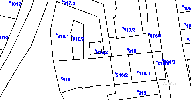 Parcela st. 919/2 v KÚ Hulín, Katastrální mapa