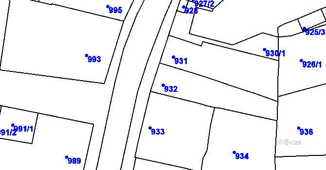 Parcela st. 932 v KÚ Hulín, Katastrální mapa