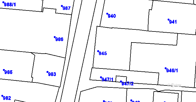 Parcela st. 945 v KÚ Hulín, Katastrální mapa