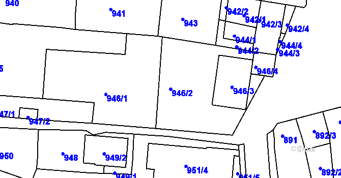 Parcela st. 946/2 v KÚ Hulín, Katastrální mapa