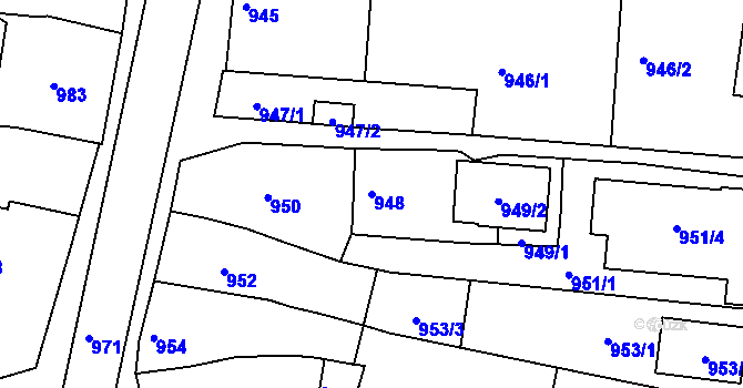 Parcela st. 948 v KÚ Hulín, Katastrální mapa