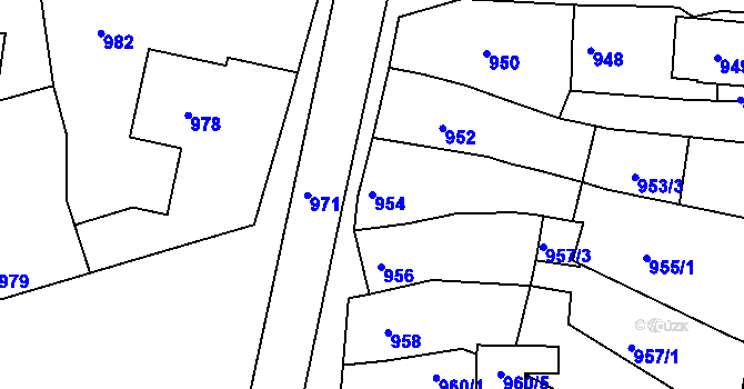 Parcela st. 954 v KÚ Hulín, Katastrální mapa
